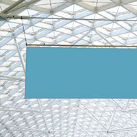 Retractable ceiling signage in light blue