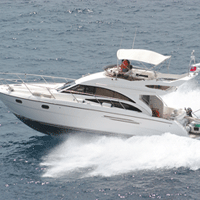 A speedboat moving on water