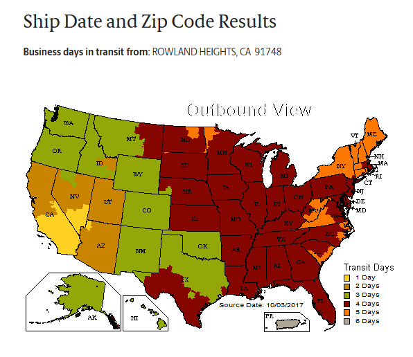 Ups Zip Code To Zip Code Chart