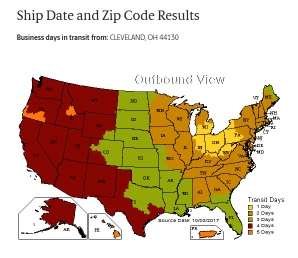 Ups Ground Zone Chart Map