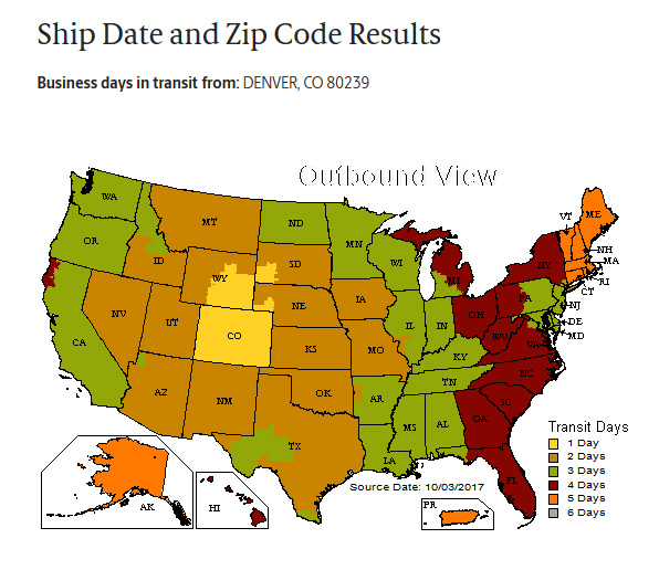 Ups Zip Code To Zip Code Chart