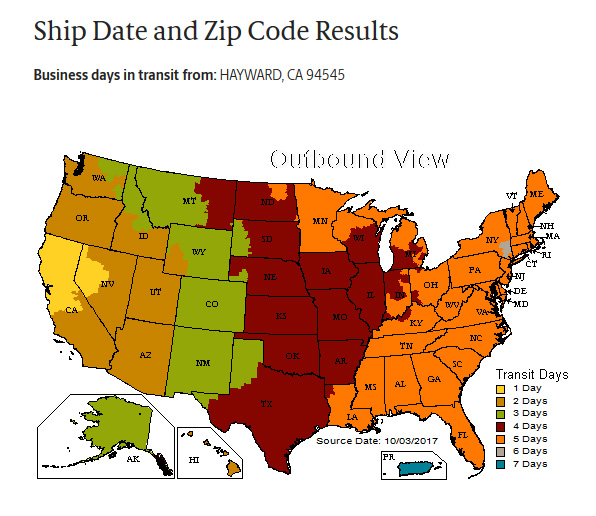 Ups Zip Code To Zip Code Chart