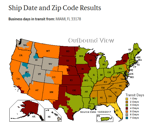 Ups Ground Zone Chart Map